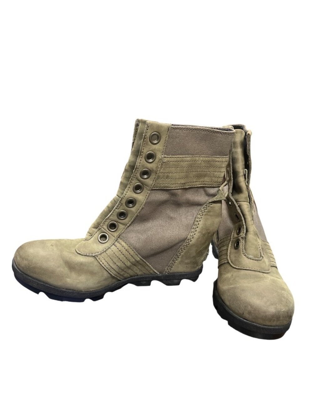 Sorel wms gray green ankle leather canvas hiking casual boots sz 8 SKU 10-186